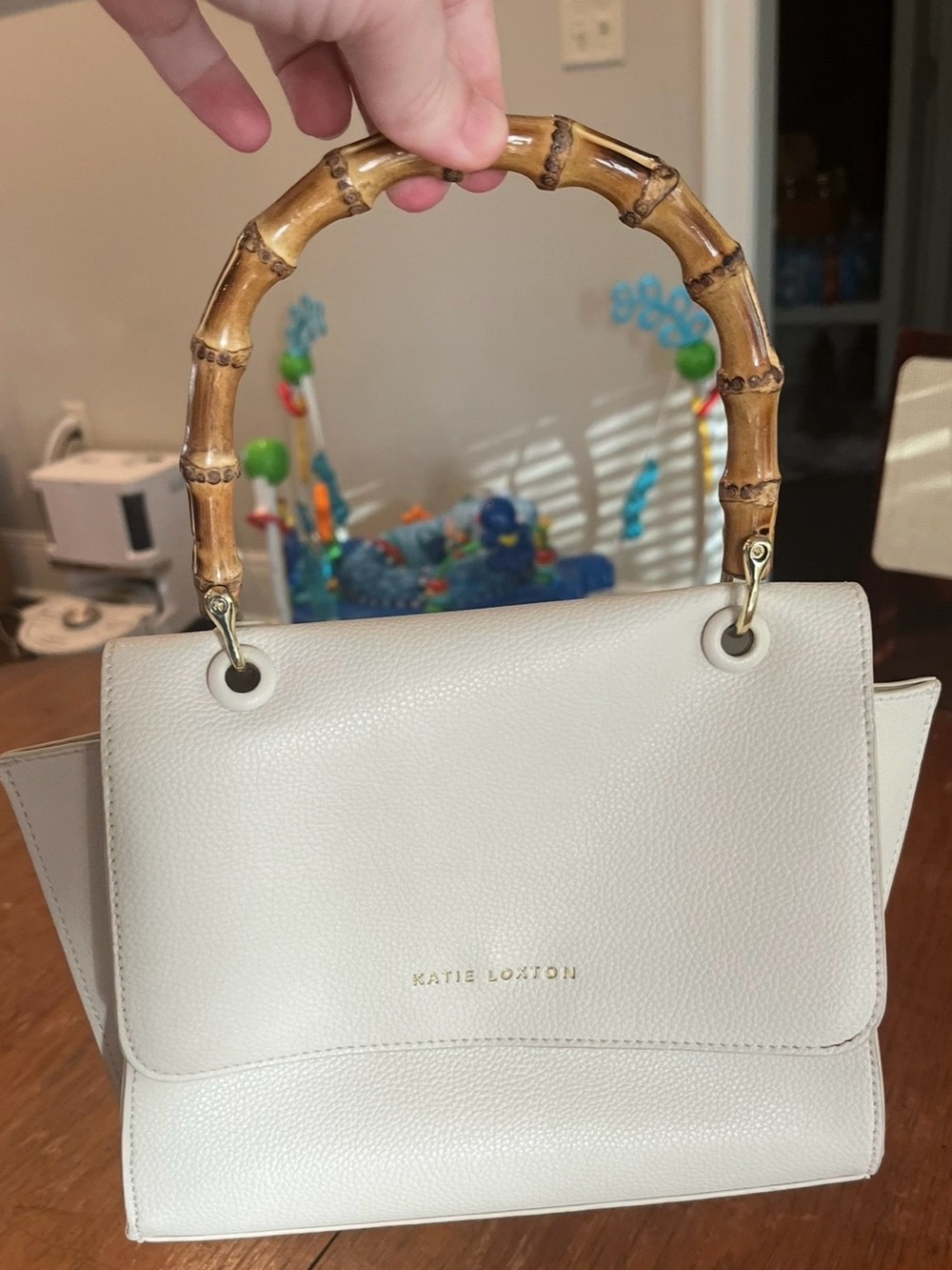 White Katie Loxton Ezra Bamboo Top Handle Bag